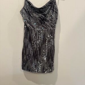 Elegant Black and Silver Sequin Mini Dress